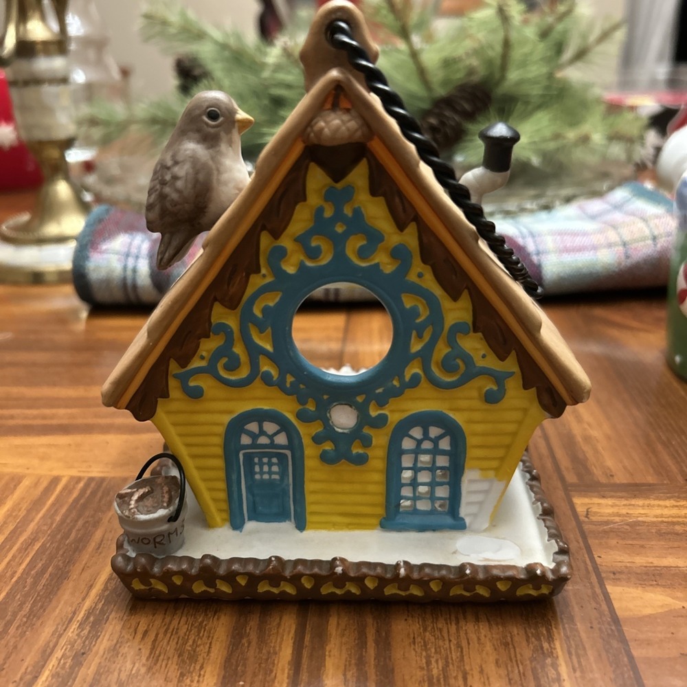 Partylite Vintage Yellow & Teal Bird House Tea Candle Holder - Picture 1 of 5